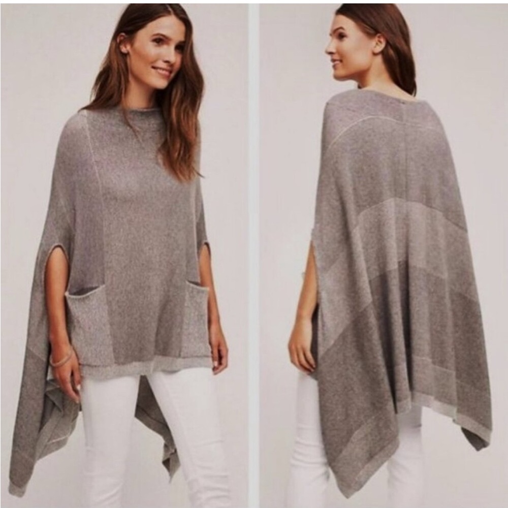 Anthropologie Gray Knit Poncho with Front Pockets
